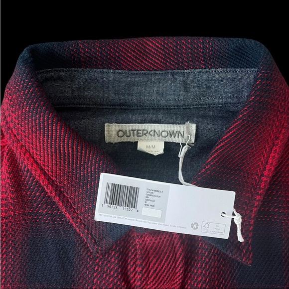 Outerknown Blanket Shirt Organic Cotton Safety Red Plaid Medium $148 - Picture 6 of 8